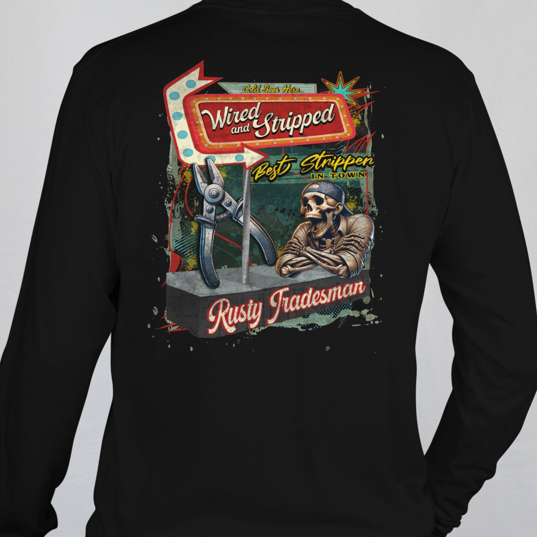 Wired and Stripped Electrician T-shirt | Rusty Tradesman