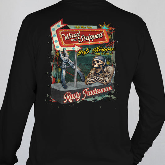 Wired and Stripped Electrician T-shirt | Rusty Tradesman