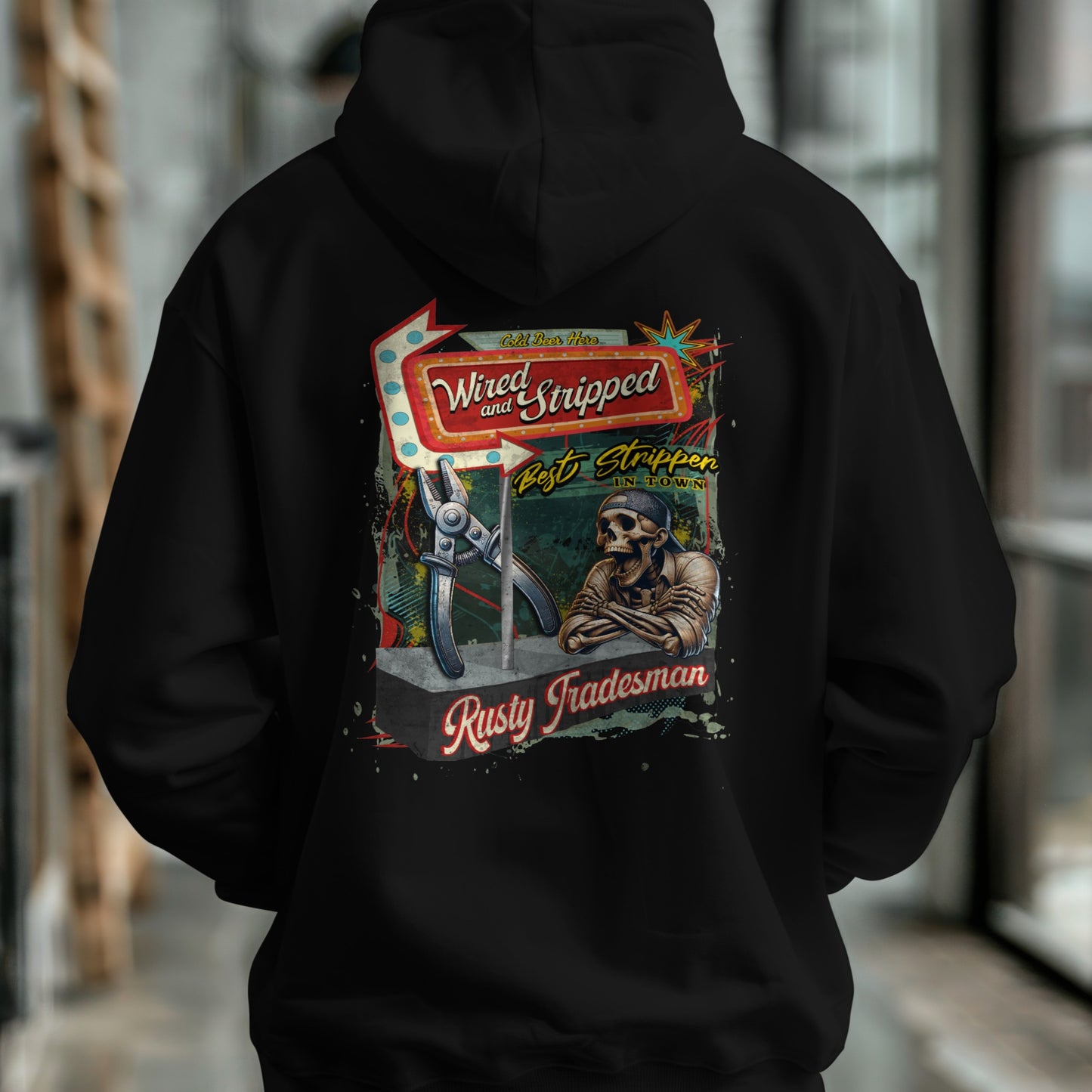 Wired and Stripped Electrician T-shirt | Rusty Tradesman