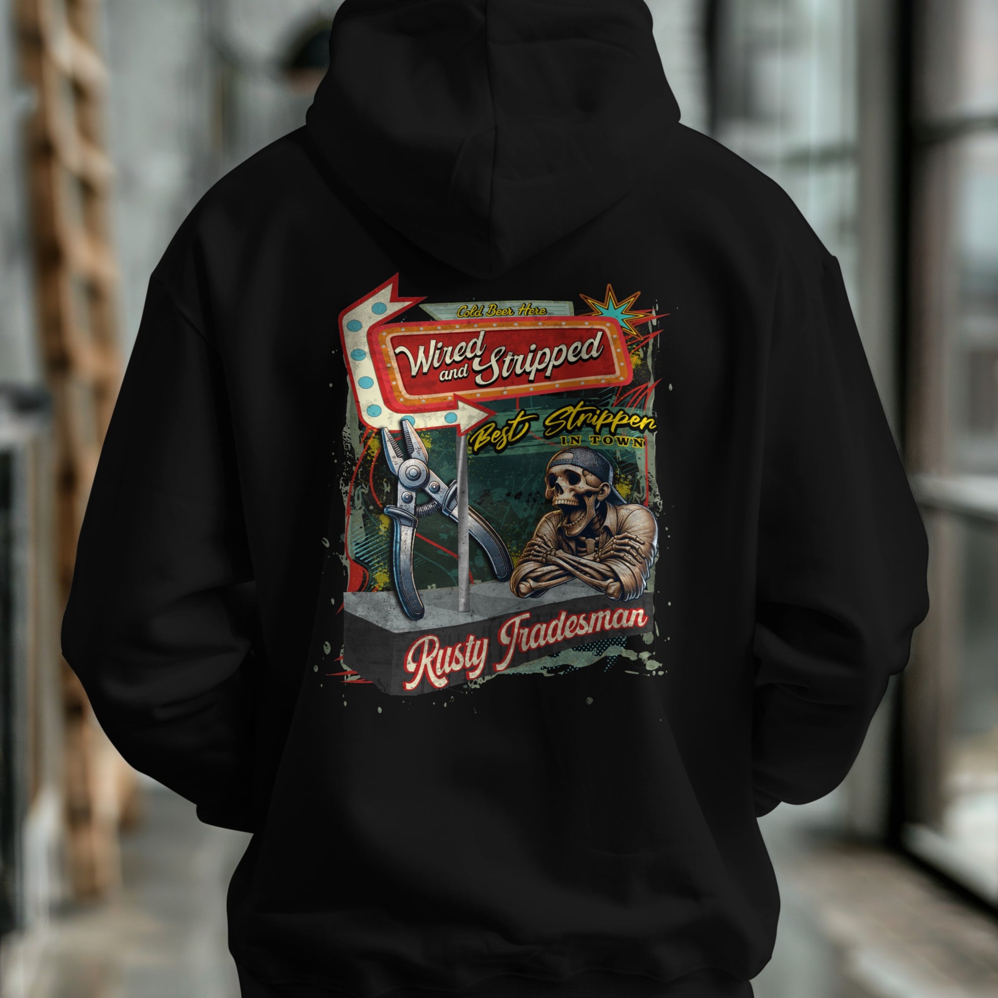 Wired and Stripped Electrician T-shirt | Rusty Tradesman