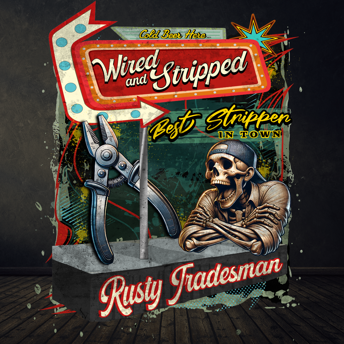 Wired and Stripped Electrician T-shirt | Rusty Tradesman