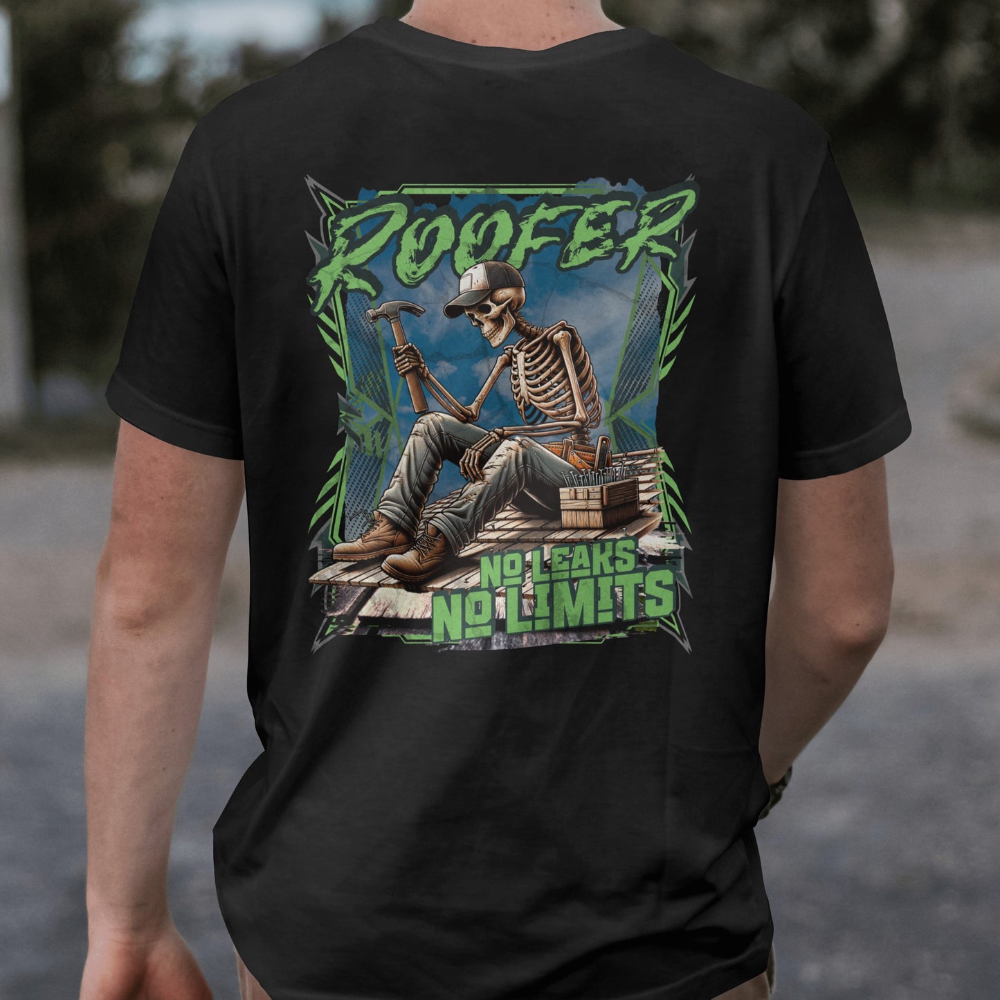 Roofer T-shirt | No Leaks, No Limits T-shirt | Rusty Tradesman