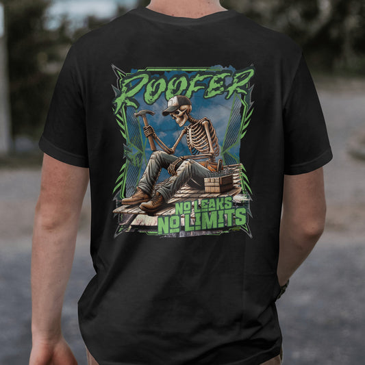 Roofer T-shirt | No Leaks, No Limits T-shirt | Rusty Tradesman