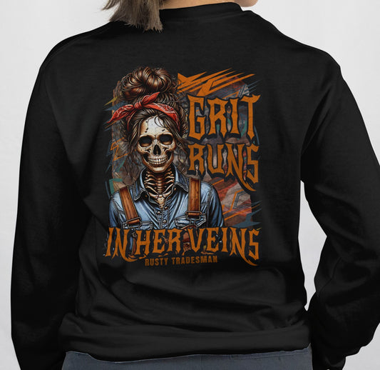 Grit Runs In Her Veins | Blue Collar Woman Long Sleeve