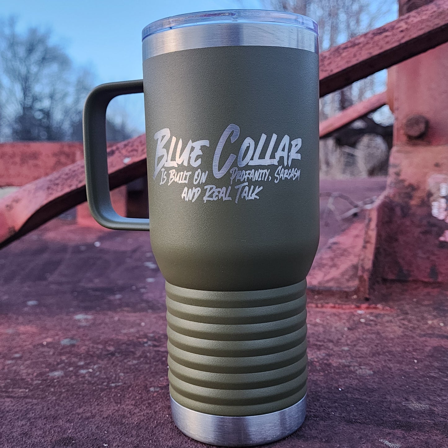 Blue Collar, Built on Profanity, Sarcasm and Real Talk Tumbler | Rusty Tradesman