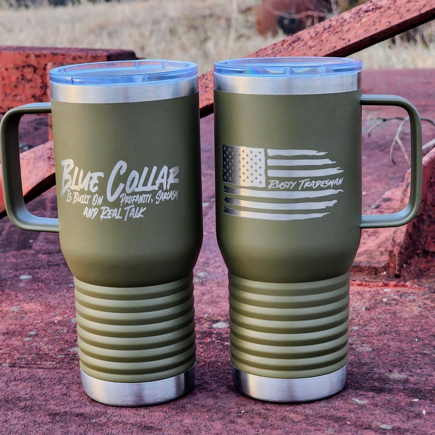 Blue Collar, Built on Profanity, Sarcasm and Real Talk Tumbler | Rusty Tradesman